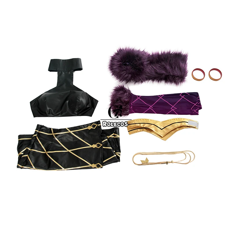ROLECOS Game LOL K/DA Evelynn Cosplay Costume LOL KDA Evelynn Cosplay Costume Women Sexy Leather Costume Top Skirt Cape Full Set