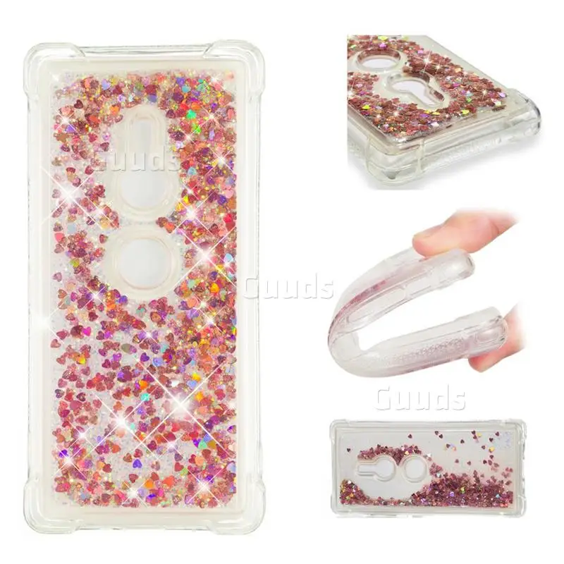 Dynamic Liquid Glitter Sand Quicksand TPU Case for Sony Xperia XZ2 - Rose Gold Love Heart