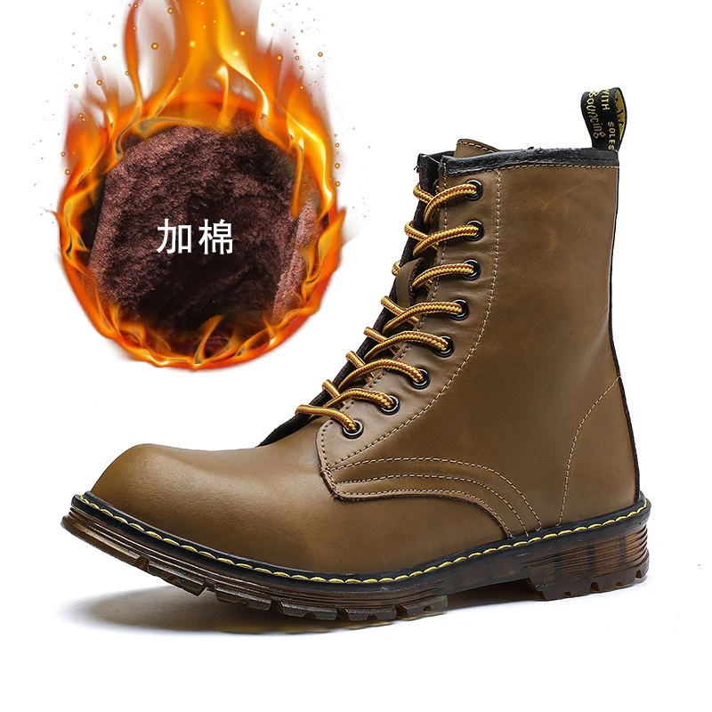 

Winter Men Work Boots High Top Snow Shoes For Man Fashion Warm Fur Men Boots Rubber Bottom High Quality Army Military Boots