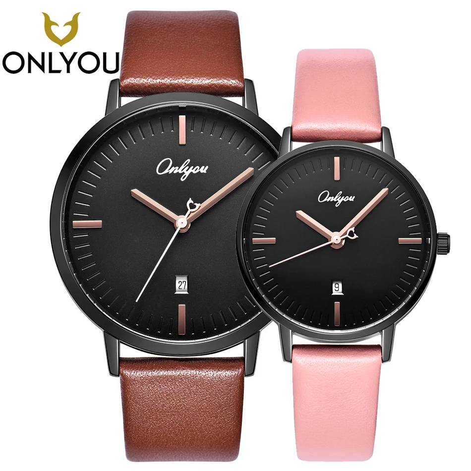 

ONLYOU Lover Quartz Wristwatch Couple Top Brand Luxury Real Leather Fashion Wristwatch Women Casual Sport Men Simple Clock