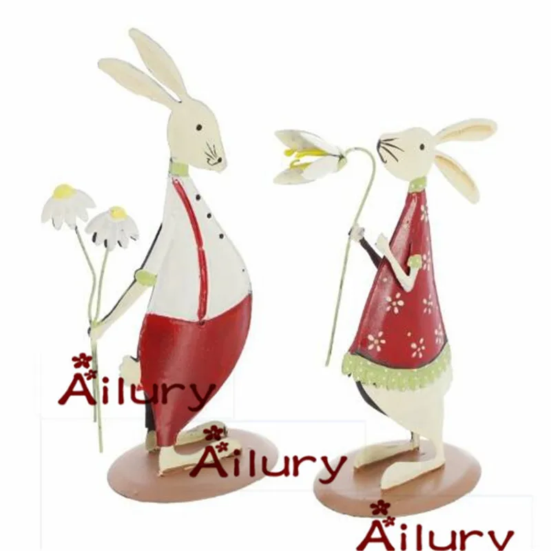 

2pcs,Cute country style red tin bunny ornaments, two-sided shy rabbit, Christmas presents, home decor,desktop decoration