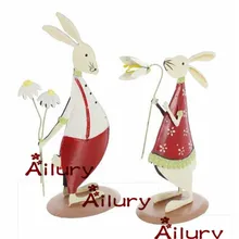 2 stücke, Nette land stil roten zinn häschen ornamente, zwei-seitig shy kaninchen, Weihnachten präsentiert, wohnkultur, desktop dekoration