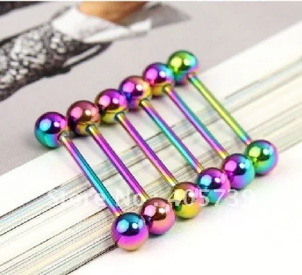 

Vacuum Plating Rainbow Tongue Bar Tongue Rings Barbell For Women Girl 316L Stainless Steel New 1.6mm Body Piercing Jewelry