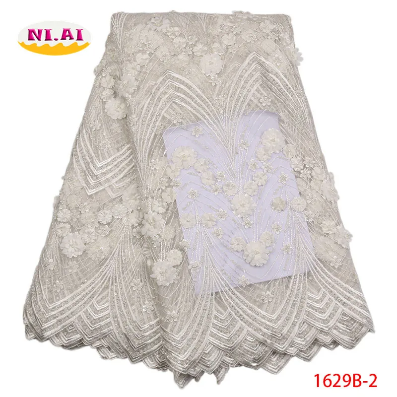 

Latest Aso Ebi Laces 2018, Lace 3D African Lace Fabric White, Handmade Beaded Lace Materials For Wedding MR1629B