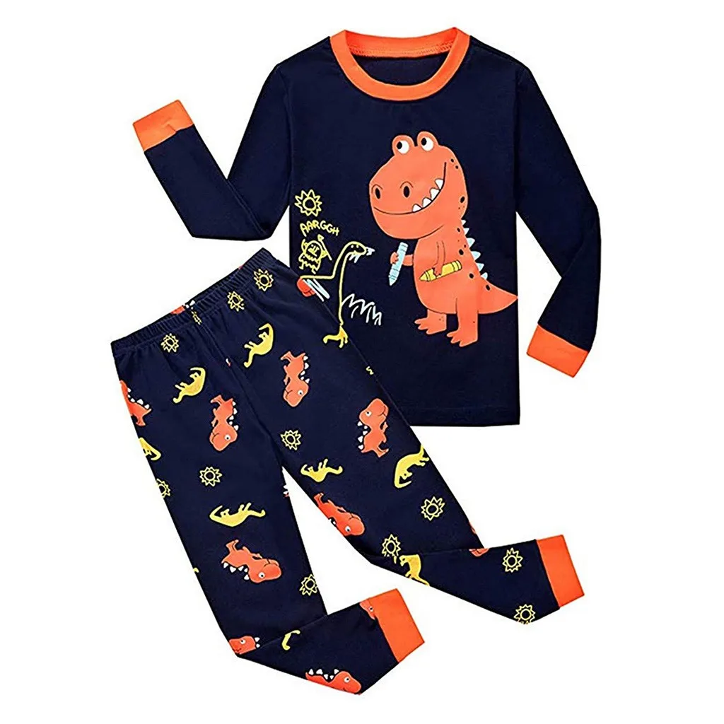 2PCS Children Kids Boys Girls Dinosaur Print Top Clothes+Long Pants Set