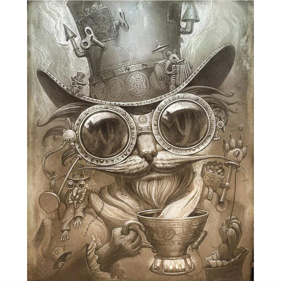 

Full Needleworks square Diy Diamond Painting Cat Steampunk Cross Stitch Kit 5d Diamond Embroidery Mosaic Crafts gift Z462