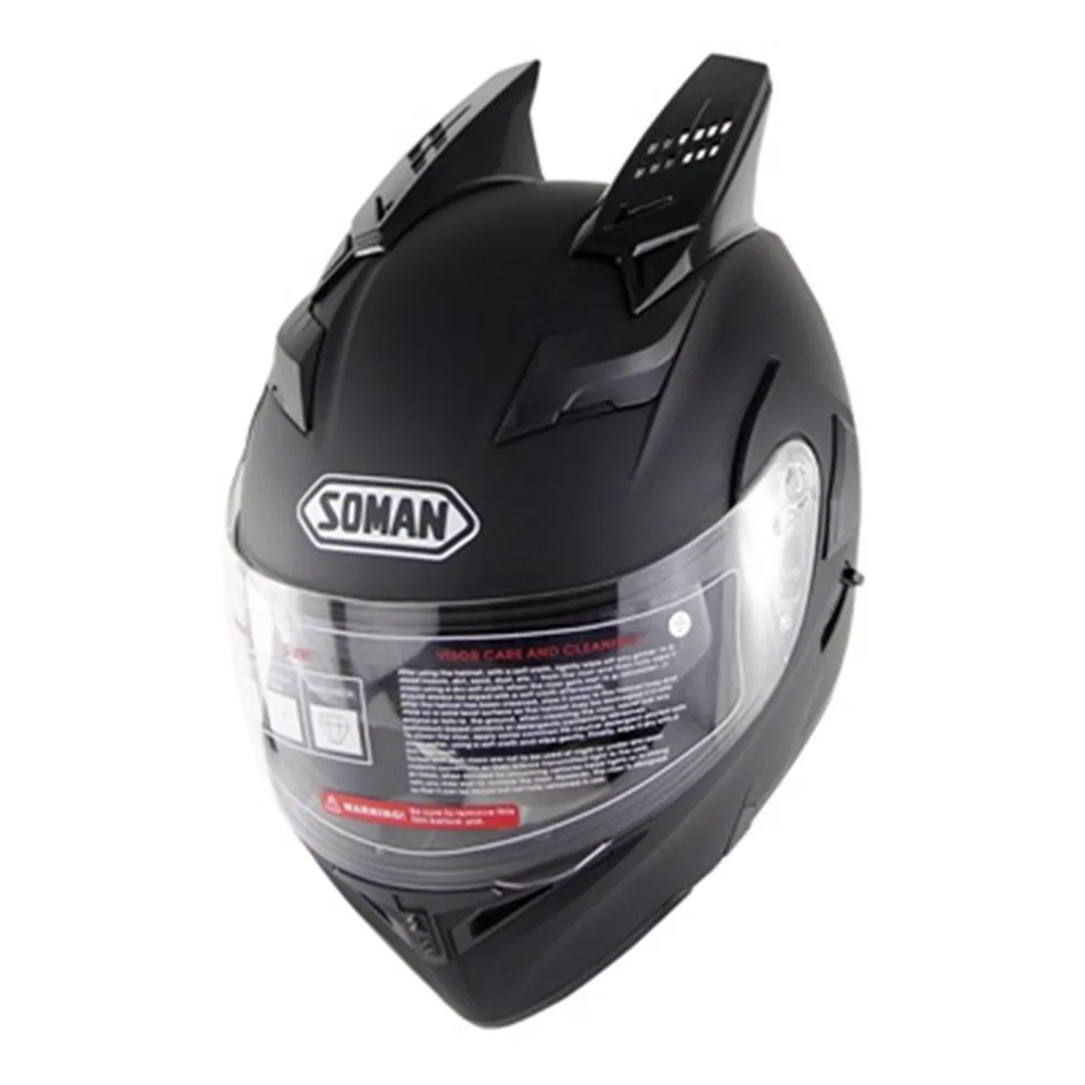 SOMAN мотоциклетный шлем с двойным объективом анти-УФ Анти-Царапины с рогом - Цвет: 2