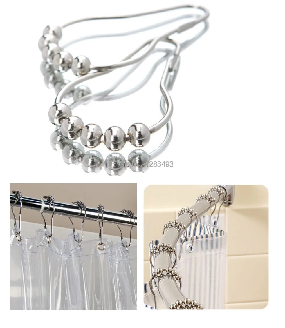 Rolling Shower Curtain Rings Roller Hooks 5 Pearls Balls Easy Sliding Mute Durables Silent Pulley Chrome Mirror Finished | Дом и сад