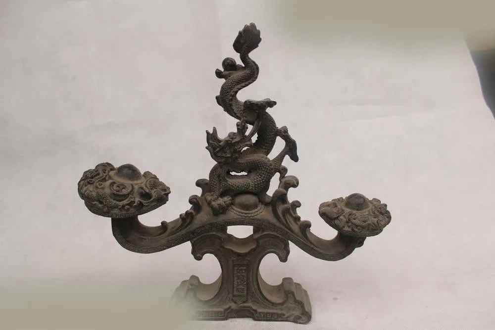 

DS 12"Chinese Folk Pure Bronze excellent Lucky Lifelike Ru Yi Dragon Statue