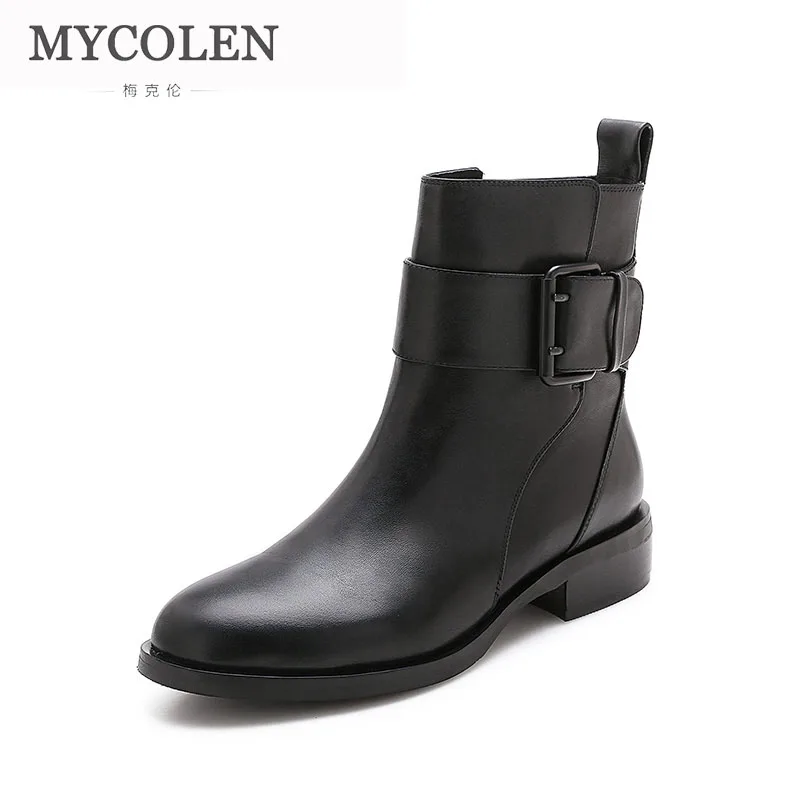 

MYCOLEN 2019 Women's Comfortable Chelsea Boots Luxury Brand Top Fashion Real Leather Round Toe Chunky Ankle Boots For Women