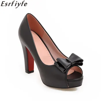 

ESRFIYFE 2018 New Summer Shoes Office Lady Dress Shoes Fashion High Heels Shoes Woman Platform Butterfly Knot Peep Toe Sandals