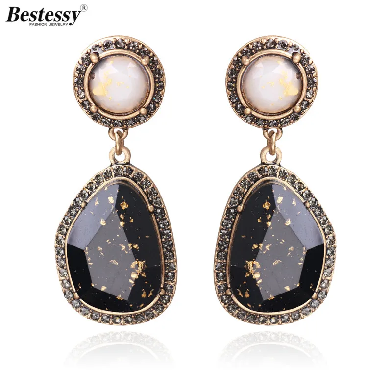

Bestessy Viatage Fashion Exaggerated Semi-precious Stones Earrings Statement Jewelry ladies Luxury Party Accessories Best Gift