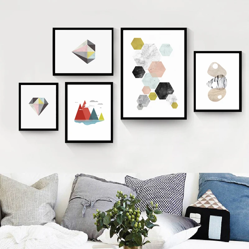 COSBILL Nordic Abstract Geometry Marble Golden Canvas Painting Poster And Prints Wall Art Pictures For Living Room Decor JY013 | Дом и сад