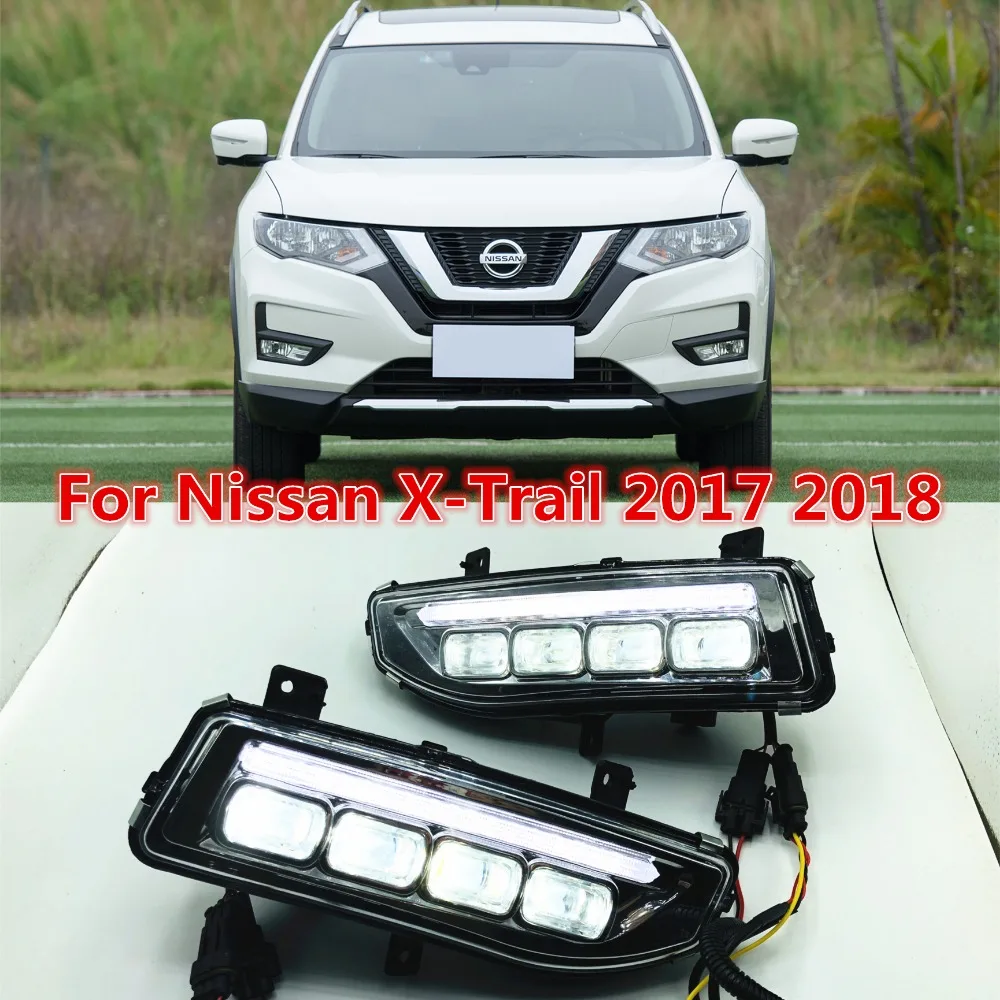 one set Turn Signal style 12V LED CAR DRL Daytime running lights with fog lamp hole for Nissan X-trail X trail Xtrail 2017 2018 one set Turn Signal style 12V LED CAR DRL Daytime running lights with fog lamp hole for Nissan X-trail X trail Xtrail 2017 2018