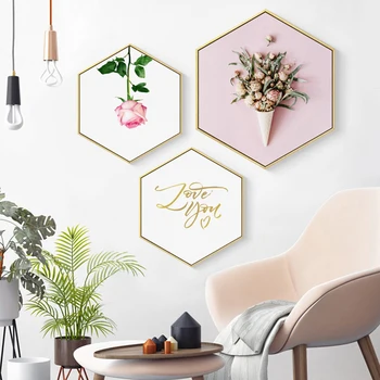 

Modern Hexagon 3D Flowers Canvas Painting Posters And Prints Art Wall Pictures For Living Room Home Decor Green Plant Poster