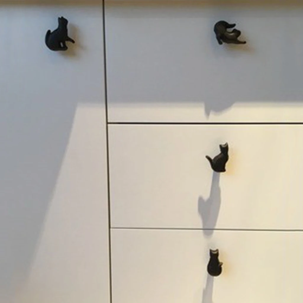 Cast Iron Matt Black Cat Shaped Cupboard Drawer Knob Kitchen Cabinet Door Pull Knobs with Screws