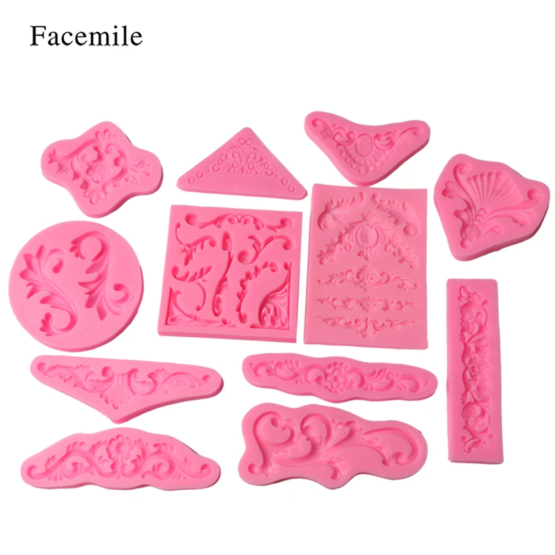 Facemile 12 шт Ретро Кружева цветок помадка Силиконовая Форма Sugarcraft свадебный торт