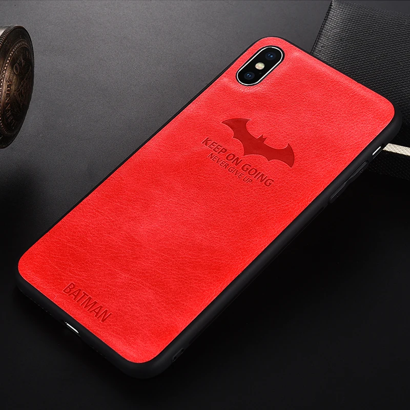 

Colth Leather Phone Case Soft Silicone Shockproof Batman Pattern Back Cover For iphone 7 8 Plus XS Max XR 6 6s X 10 Phone Case