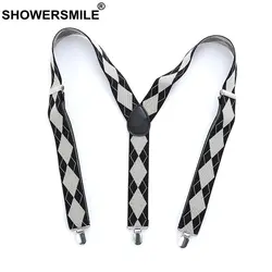 SHOWERSMILE мужские подтяжки для брюк Argyle бизнес формальный подтяжки 110 см 3 клипсы британские эластичные регулируемые мужские подтяжки