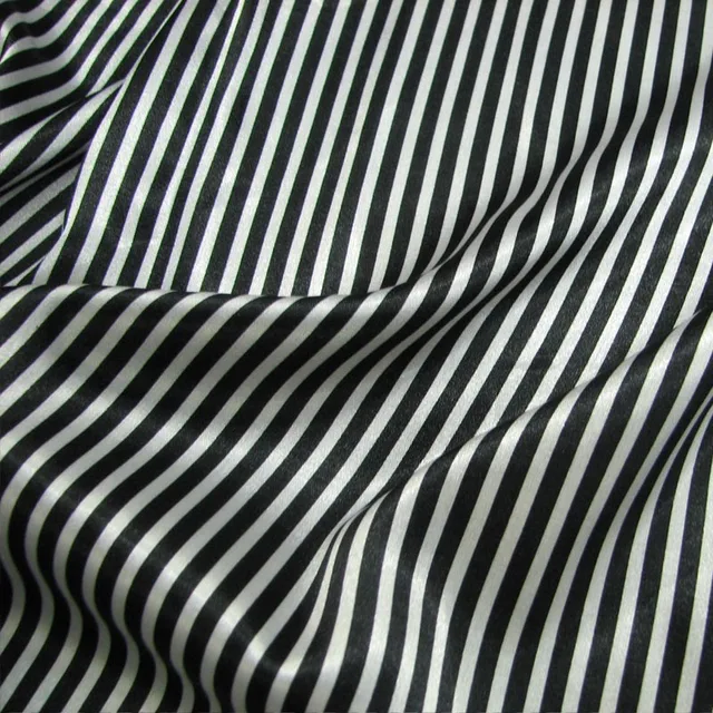 Black and white vertical stripes/emulation silk stretch satin material