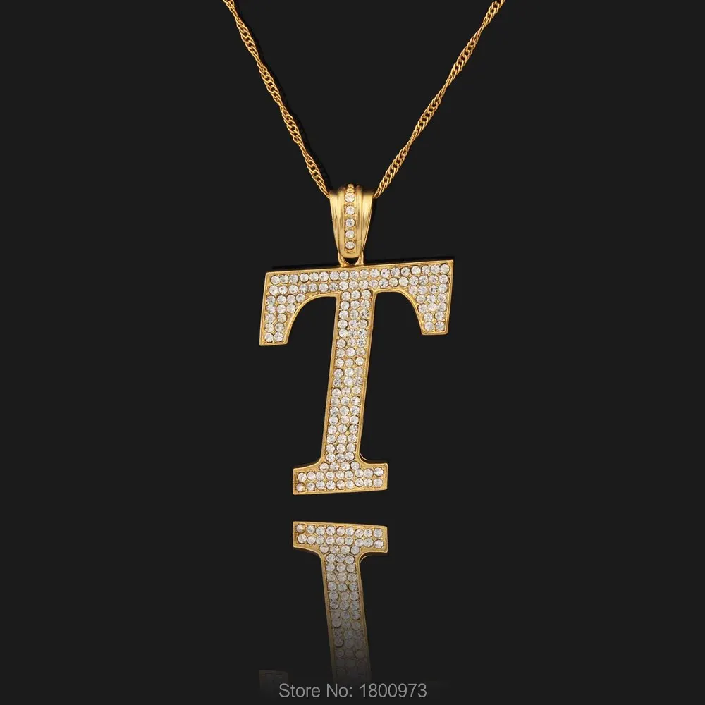 Gold Pltaed Necklace & Pendant Exquisite Zircon Letter T Pendant for Women Men Gift India