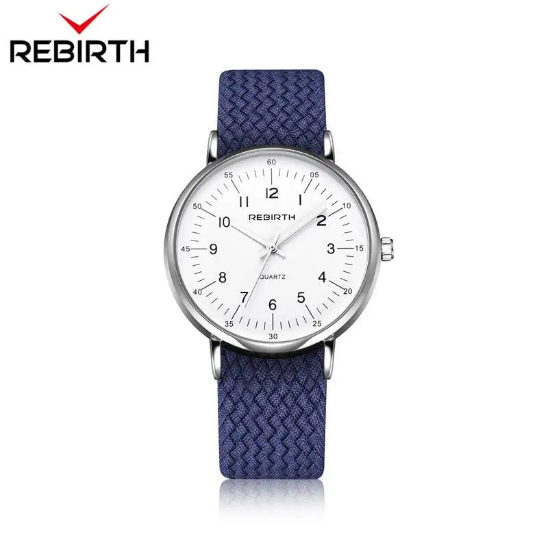 Модные Rebirth мужские часы в повседневном стиле мужские s Топ брендовые Роскошные Кварцевые нейлоновые часы с ремешком спортивные мужские наручные часы Новые - Цвет: Deep Blue