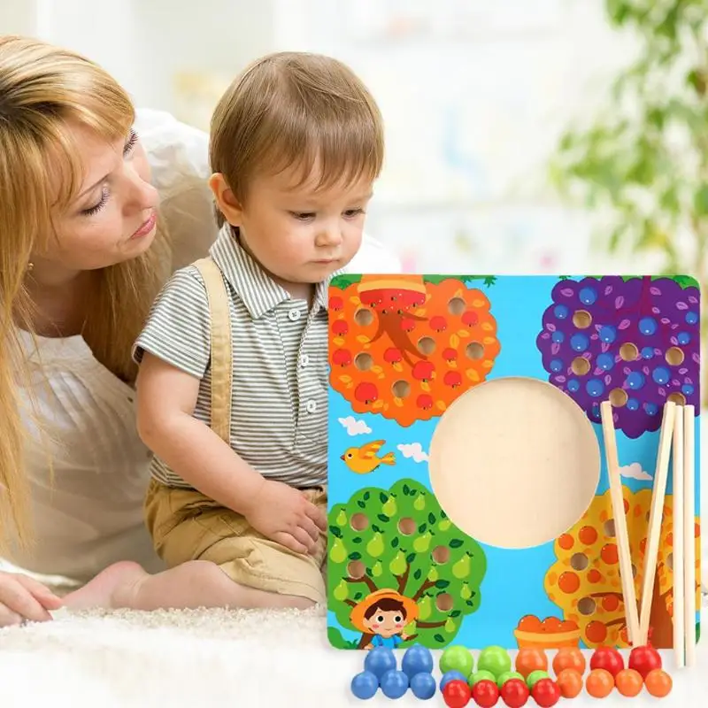 Funny Educational Wooden Toys Montessori Fruit Tree Clip Balls Board Games Newborn Early Development Activity Books Baby Kids
