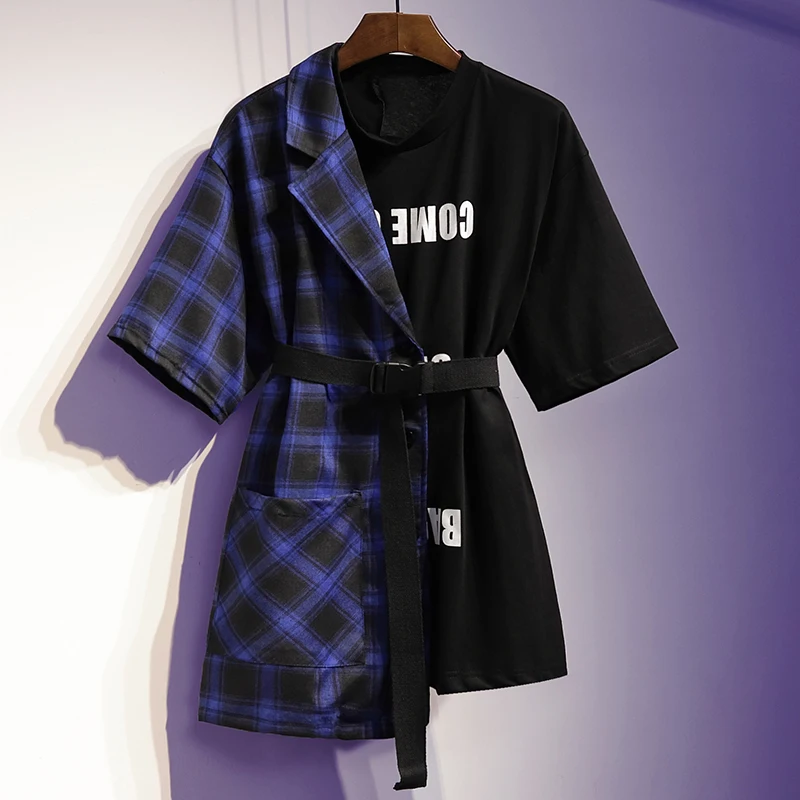 XL-5XL, плюс размер, корейский стиль, женские летние клетчатые рубашки с коротким рукавом и буквенным принтом, Женские повседневные топы N022