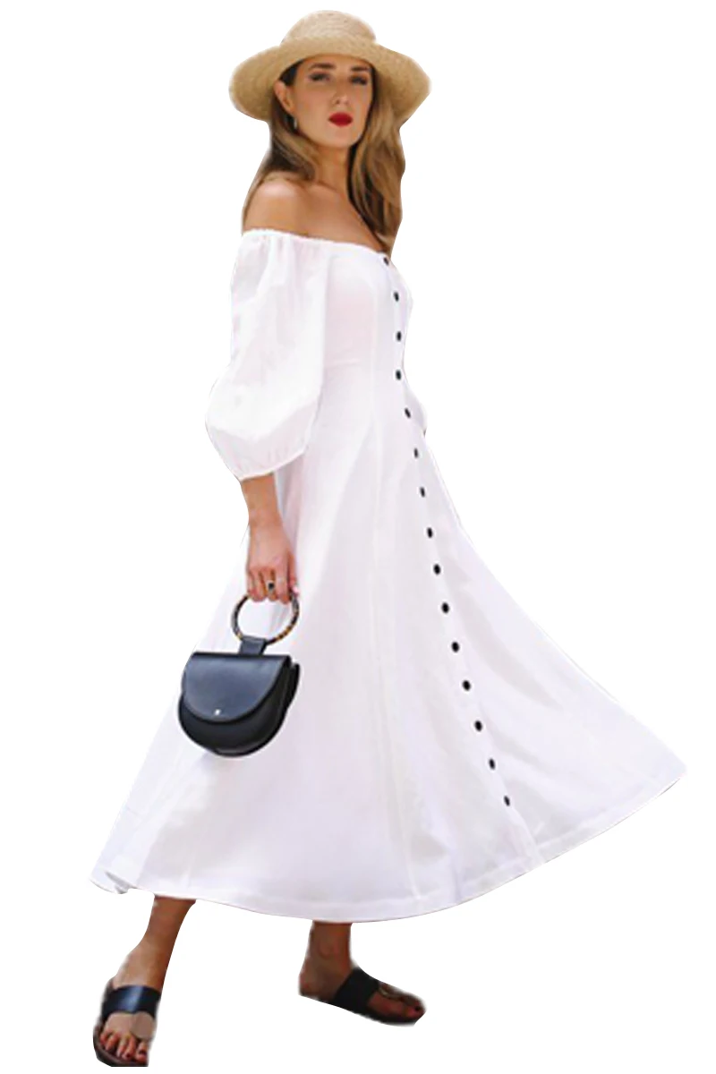 White-Off-Shoulder-Puff-Sleeve-Button-Front-Vintage-Dress-LC610287-1-2