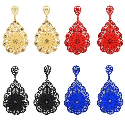 

2016 Women's Fashion Wedding Bride Jewelry Hollow Rhinestone Waterdrop Dangle Earrings