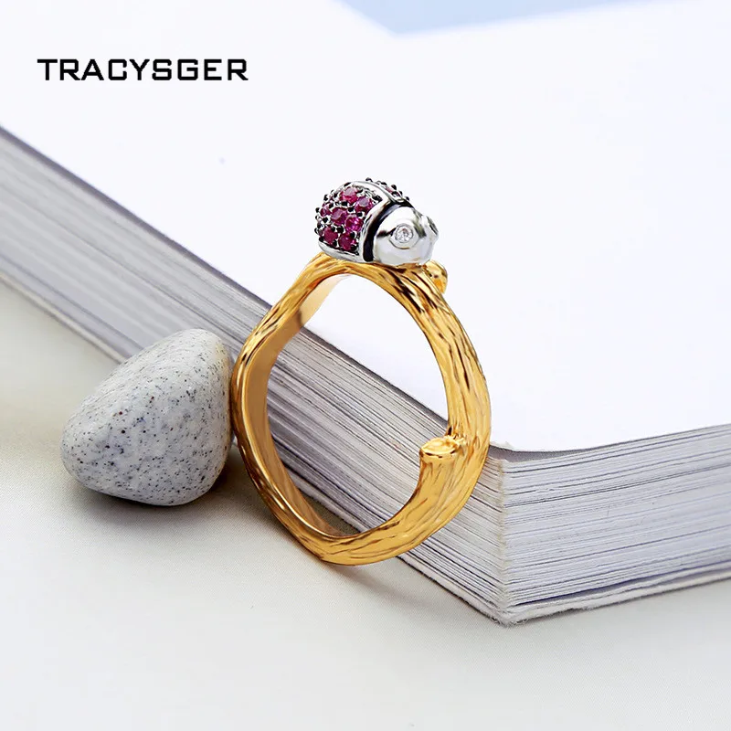 

AB-mj0011 /TRACYSGER/ cute fresh twig Ladybug ring