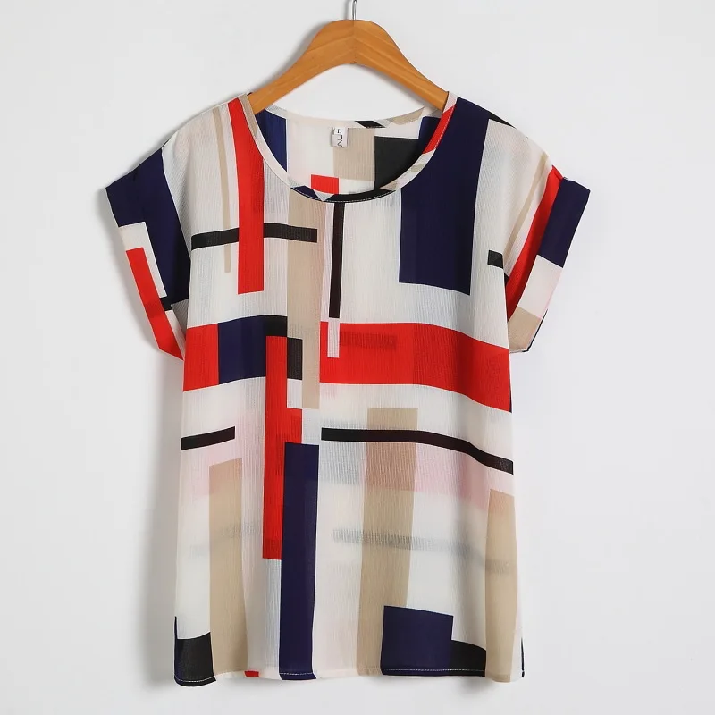 

Hot Summer Women's Casual Blouse Shirt Floral Chiffon Top Print O Neck Short Sleeve Lady's Top Loose Blusas Plus size M-4XL