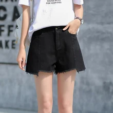 Plus Size White Black Denim Shorts Women Summer Fashion Black Ripped Jeans Shorts Hole Tassel Femme