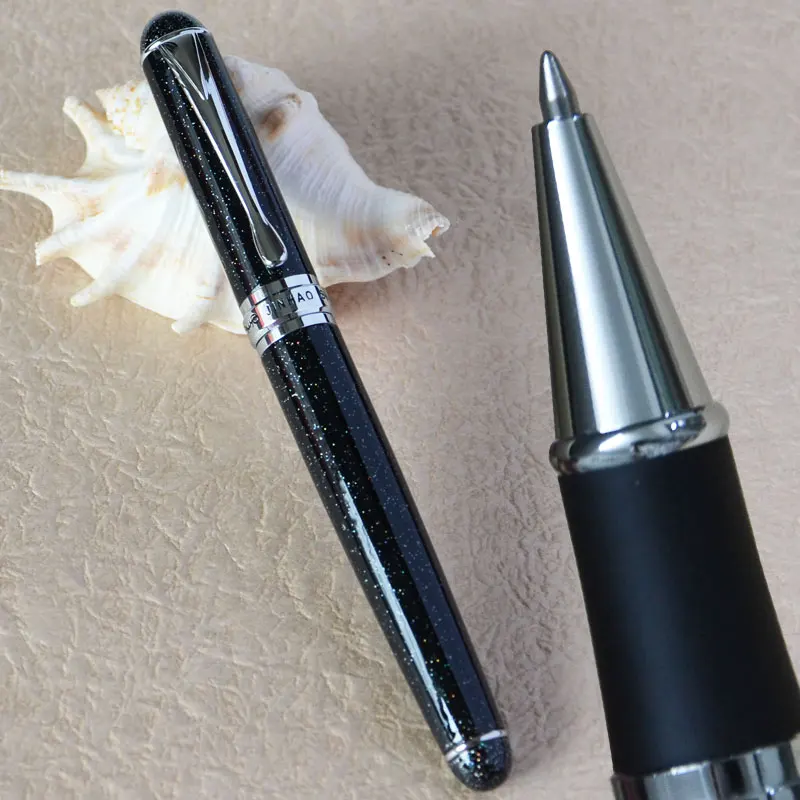 Шариковая ручка JINHAO 750 черный и серебристый с красочными песками синий