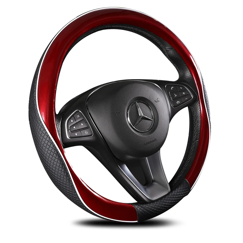 

KKYSYELVA New car steering wheel cover, leather Anti-Slip steering wheel cover, suitable for 38CM large car steering wheel supp