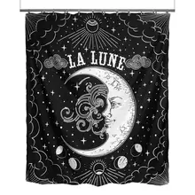 Rideau de douche de Lune en tissu imperméable Rat La Lune, en tissu imperméable, noir et blanc, pour décoration de salle de bain