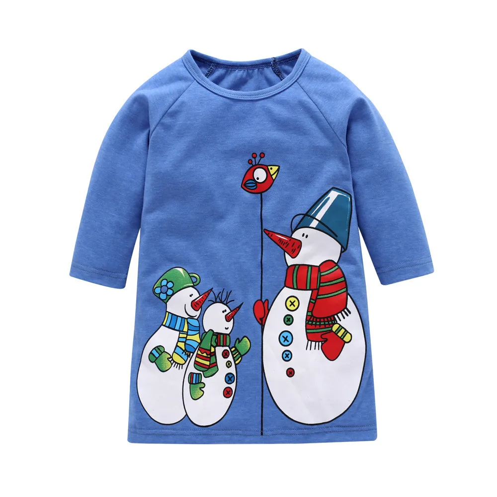 

LONSANT Baby Girls Winter Dress Kids XMAS Cartoon Snowman Print Long sleeve Dresses cute Toddler Girls winter warm casual Dress