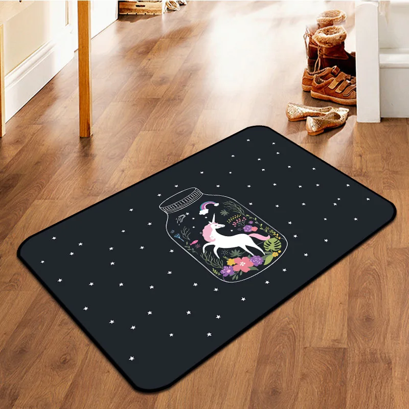 

Durable Entrance Door Mats Funny Lovely Cartoon Unicorn Pattern Rugs Light Thining Flannel Waterproof Kitchen Bedroom Carpet