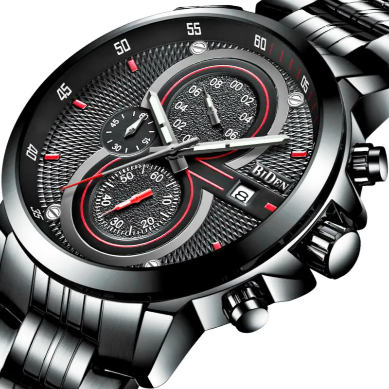 

BIDEN Men Watches Full Stainless Steel Business Military Quartz Wristwatch Male Sports Chronograph Date Clock Relogio Masculino