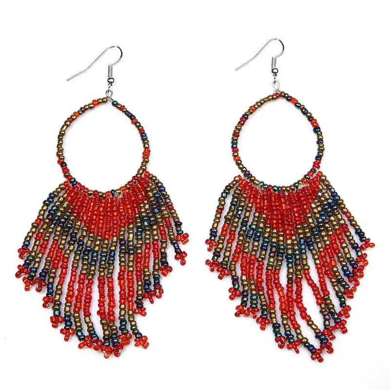 

Ethnic MIYUKI Dangle Drop Earrings for Women Statement Fringe Circle Earring Bridal Party Wedding Jewelry Ornaments Accessories