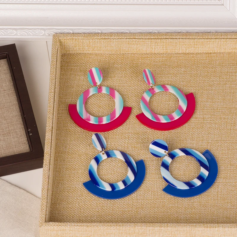 Vintage Drop Fashion Acrylic Earrings for Women Big Round Geometric Resin Dangling Earring Bohemian Jewelry Dangle Party Brincos (2)