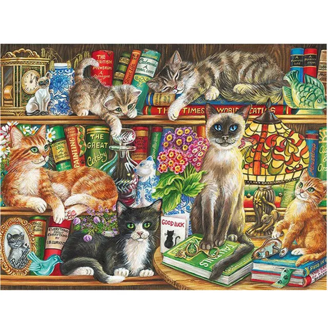 3d ديي اللوحة الماس التطريز اللوحة الراتنج مربع كامل الماس القط خزانة needleworks عبر الابره