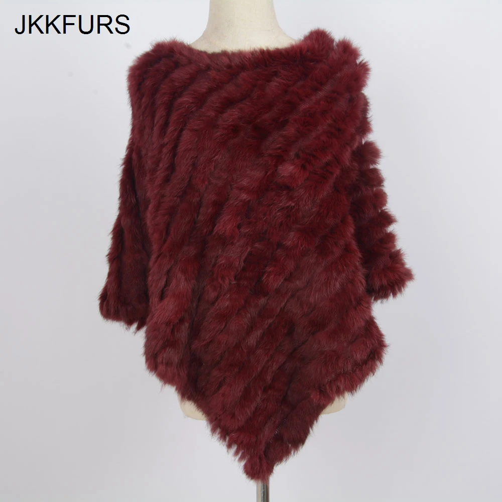 Womens Knitted Poncho Real Rabbit Fur Fashion Style Winter Autumn Warm Fur Shawl Ladies Top Quality Cape S1071S