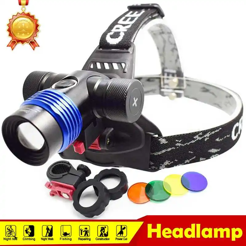 

1600 Lumen Zoomable XML T6 LED Rotate Headlamp Headlight 3 Modes 1600lm Head Light Lamp for Bike + 4 Color Filter + Bicycle Clip