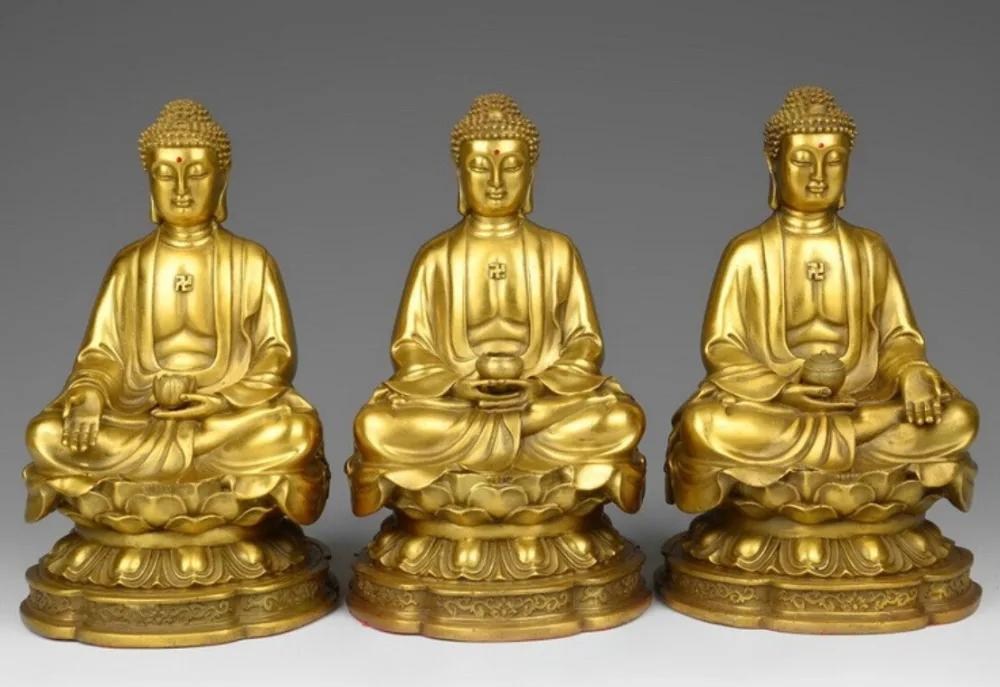 

8 Tibet Brass Copper Three saints of the West Amitabha Sakyamuni Buddha Statue