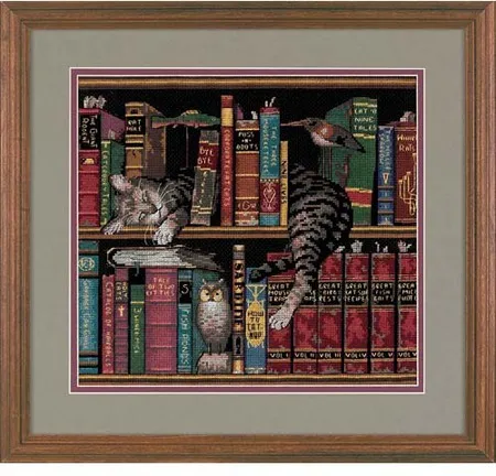 cs-2502 Cross Stitch Kit Cat Sleeping on Bookshelf Kitten Kitty Sleep dim 35048