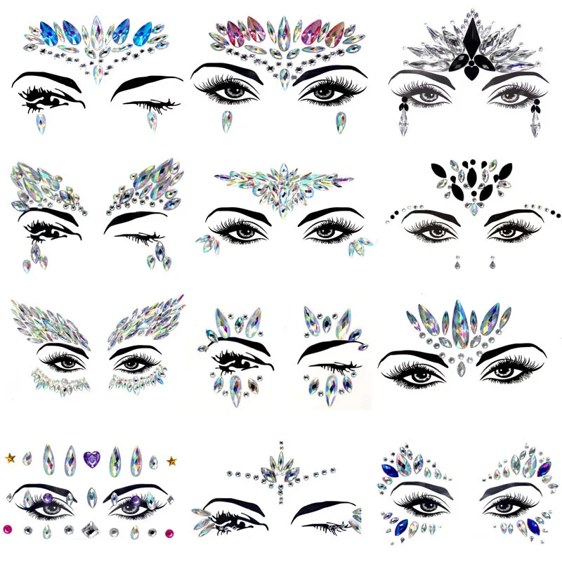 

New Hot DIY Fashion Face Jewelry Drill Boby Art Masquerade Nightclub Party Decorative Bling Women Temporary Tattoos