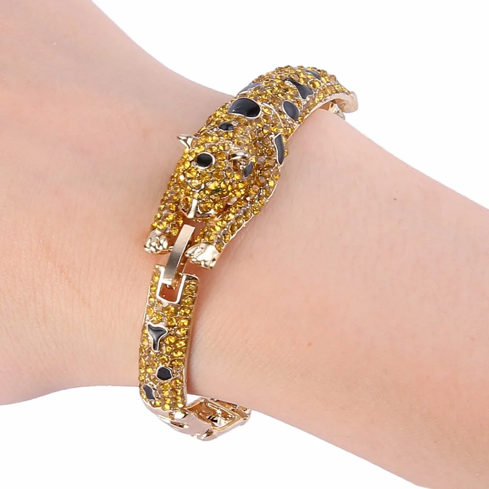 

Tuliper Leopard Panther Animal Bracelet Bangle Austrian Crystal Rhinestone Enamel Bracelet For Women Party Jewelry Gift