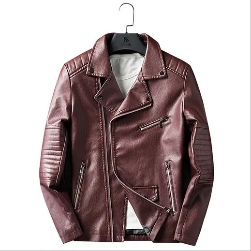 Mens Faux Leather Jacket with Zipper Pocket Punk Style Pu Leather Coat Men Pilot Motorcycle 
