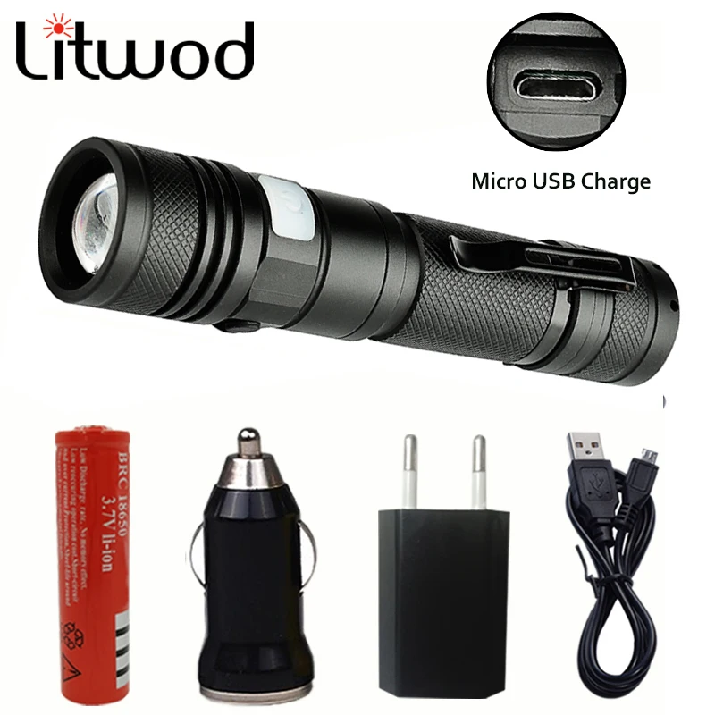 Z30 Litwod1301 микро USB Перезаряжаемый светодиодный фонарик XM LT6 масштабируемый 5